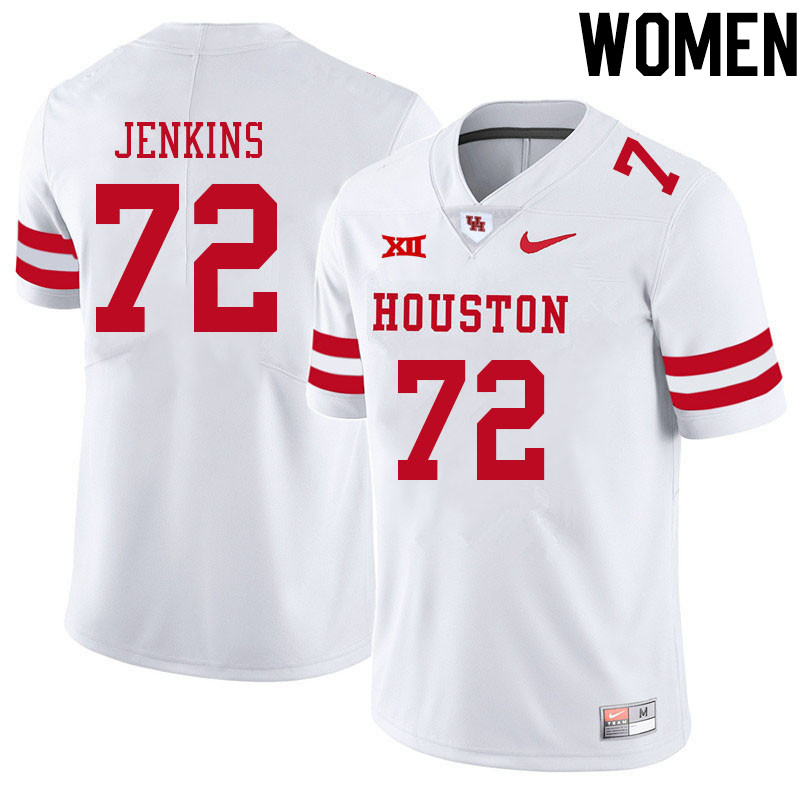 Women #72 Tank Jenkins Houston Cougars College Big 12 Conference Football Jerseys Sale-White - Click Image to Close